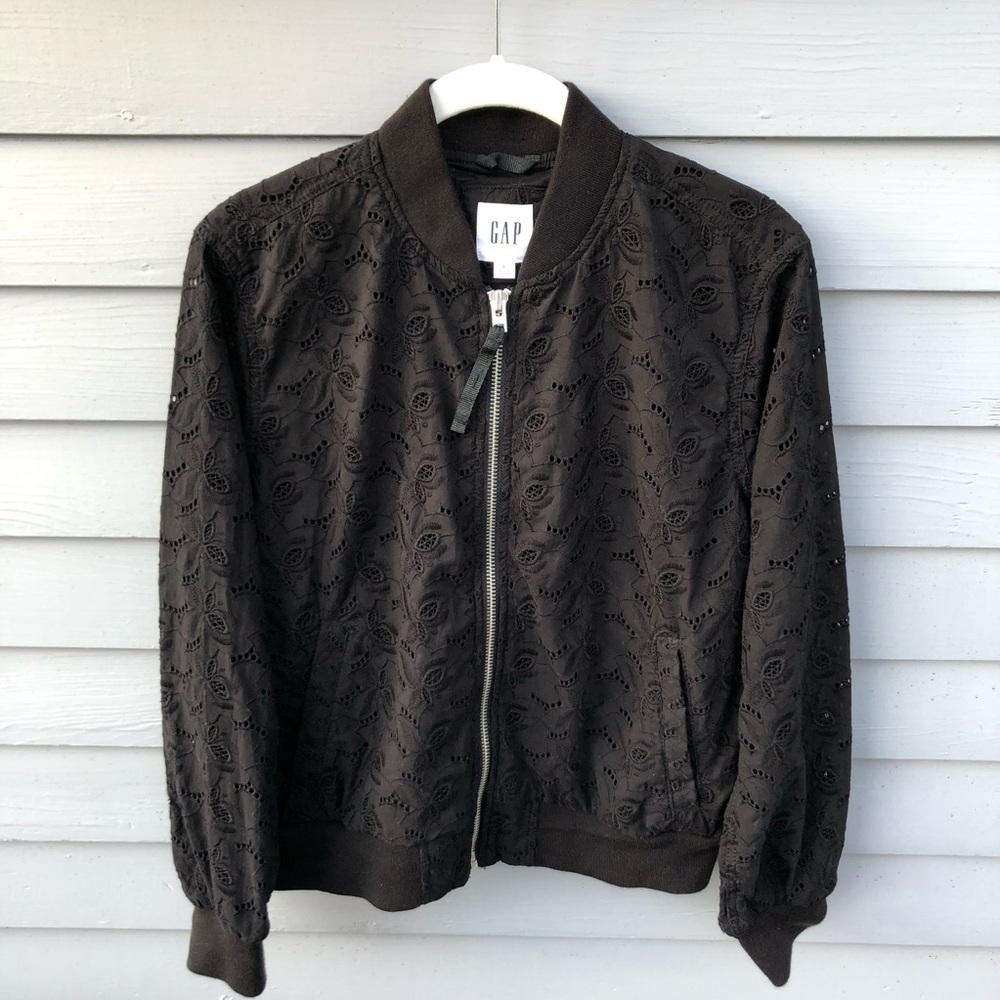 Black GAP eyelet bomber jacket